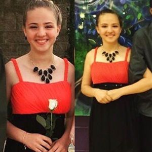 Red/Black dress with Black sequin belt stitched in